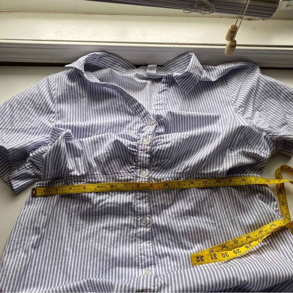 Old Navy Blue and White Striped Midi Shirt Dress with Side Cutout - Picture 11 of 14